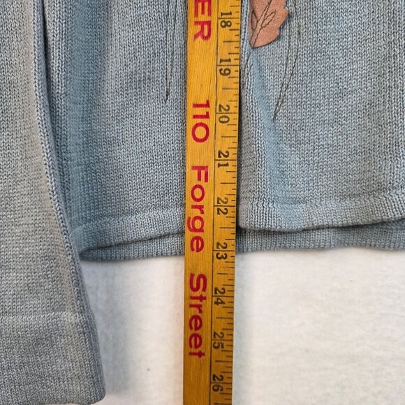 Northern Isles XL Linen Cardigan Single Button Leaf Embroider Cottage Deadstock - Picture 8 of 8